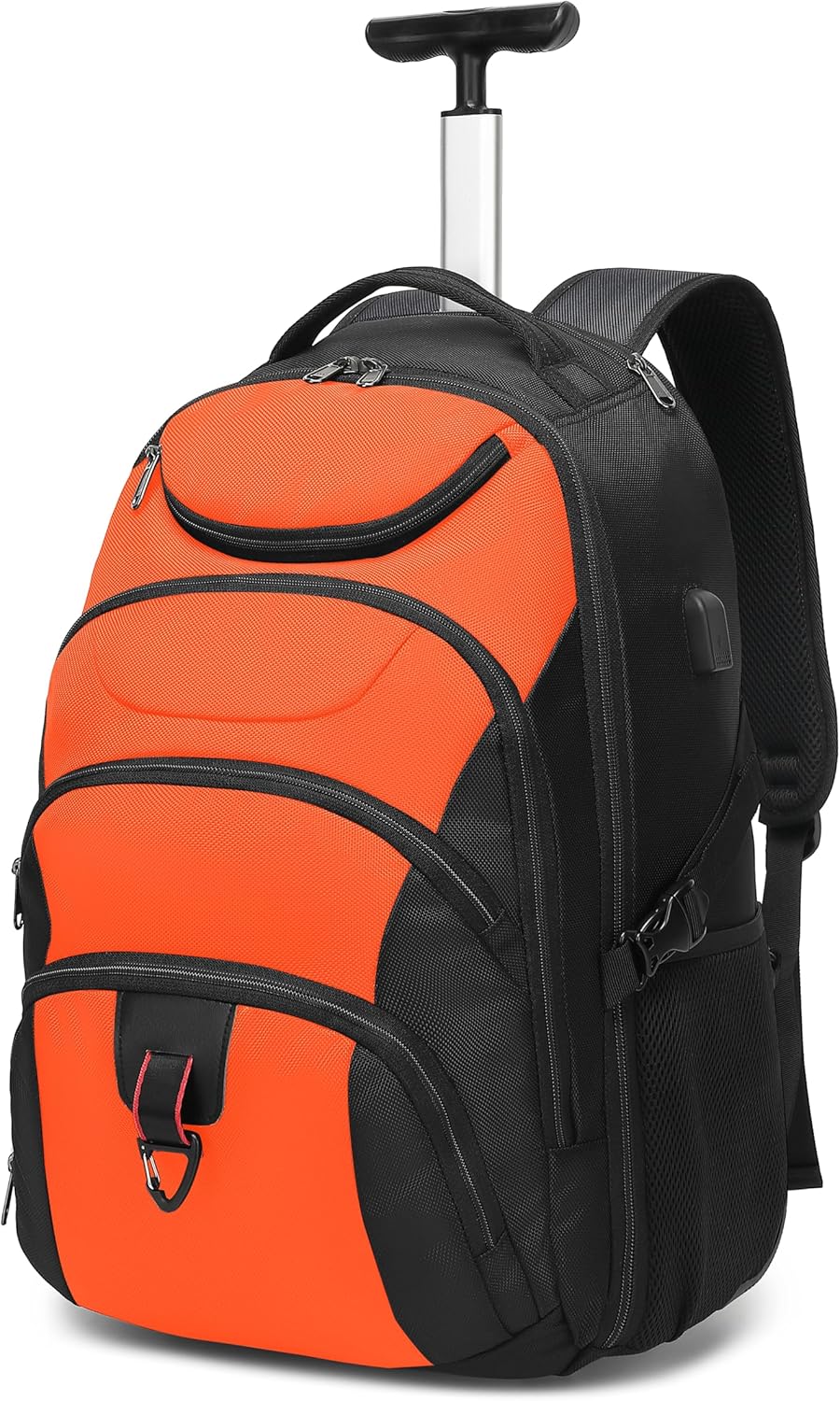 Boavan Rolling Backpack,17 inch Water Resistant Wheeled Backpack,Carry on Luggage Business Bag, Overnight College Computer bag Trolley Suitcase for Men Women Adults to Travel，Black&Orange