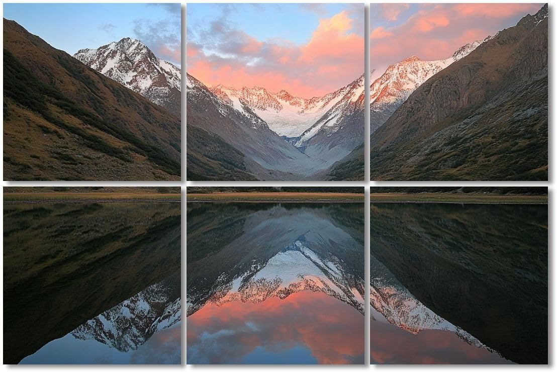 6 Pack Art Acoustic Panels Sound Absorbing River Sunset Mountain Nature Landscape Scenery Snow capped Mountains Decorative Soundproof Wall Panels Self Adhesive for Recording Studios Office 72