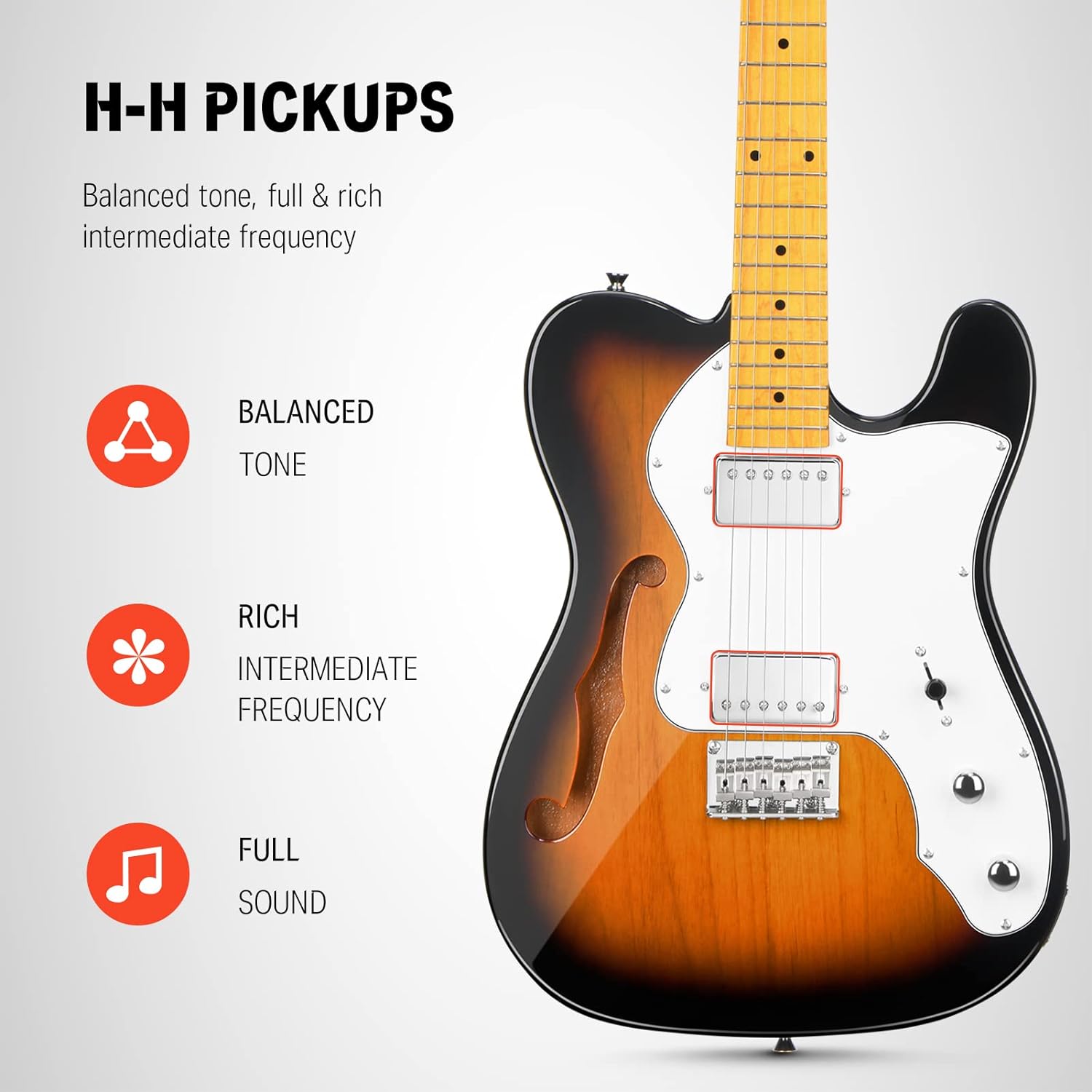 Donner 39 Inch Jazz Electric Guitar TL Thinline F Hole Beginner Full Size Hollow Guitar with H-H Pickups,Bag, Strap, Cable,Sunburst(DJC-1000S)