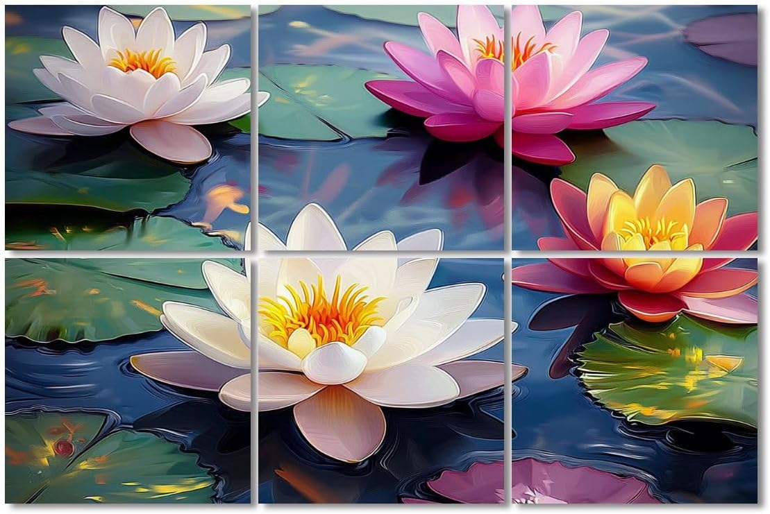 6 Pack Art Acoustic Panels Sound Absorbing Watercolor Lotus Blooming Flower Zen Decor Water Lilies Leaves Decorative Soundproof Wall Panels Self Adhesive for Recording Studios Office 72