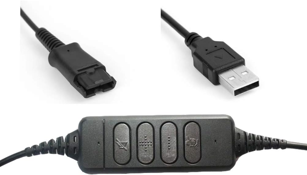 Premium Headset QD (Quick Disconnect) Connector to USB Adapter Cable w/Volume Adjuster, Mute for Speaker & Microphone Compatible with Any Plantronics QD Plug Headset (4 Cables)