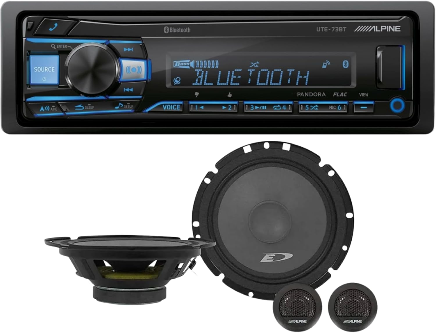 Alpine UTE-73BT Single-DIN Bluetooth Receiver & A Pair of Midwoofer & Tweeter SXE-1751S 6.5