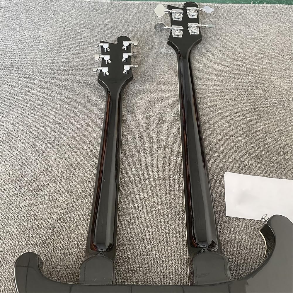 Custom 4-String Bass Guitar and 6-String Double Guitar with Sleek Black Paint - Perfect for Professional Musicians and Enthusiasts Seeking a High- and Sound