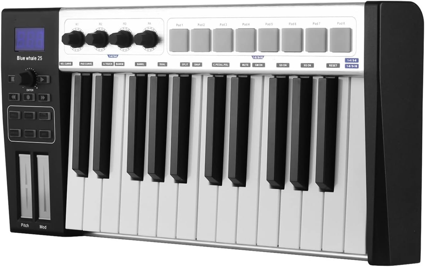 Keyboard Piano 37 Portable MIDI Controller Keyboard Semi-Weighted Keys 8 RGB Backlit Trigger Pads LED Display