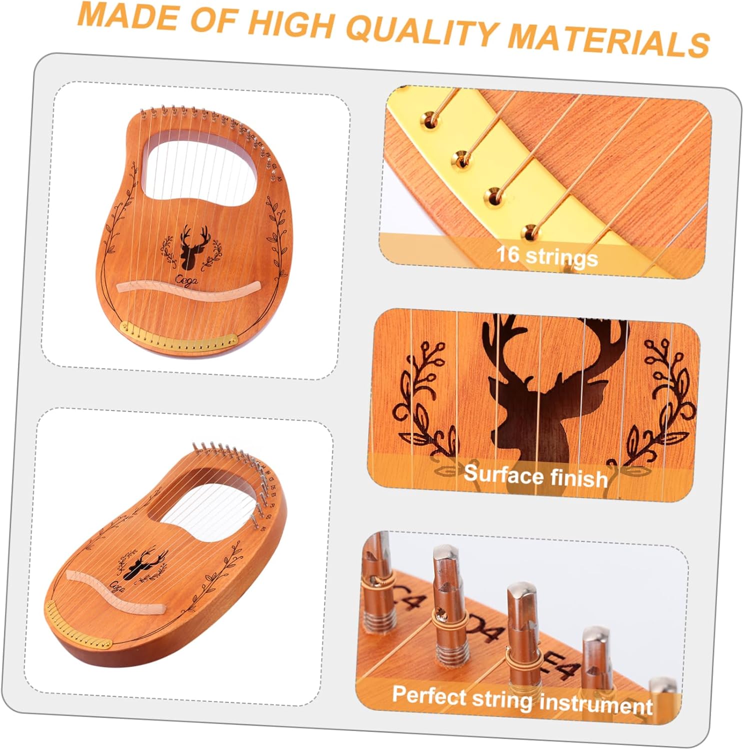 FAVOMOTO 1set String Harp Portable Lyre Harp for Beginners Made of Polished Wood Melodious Sound for Relaxation and Music Practice