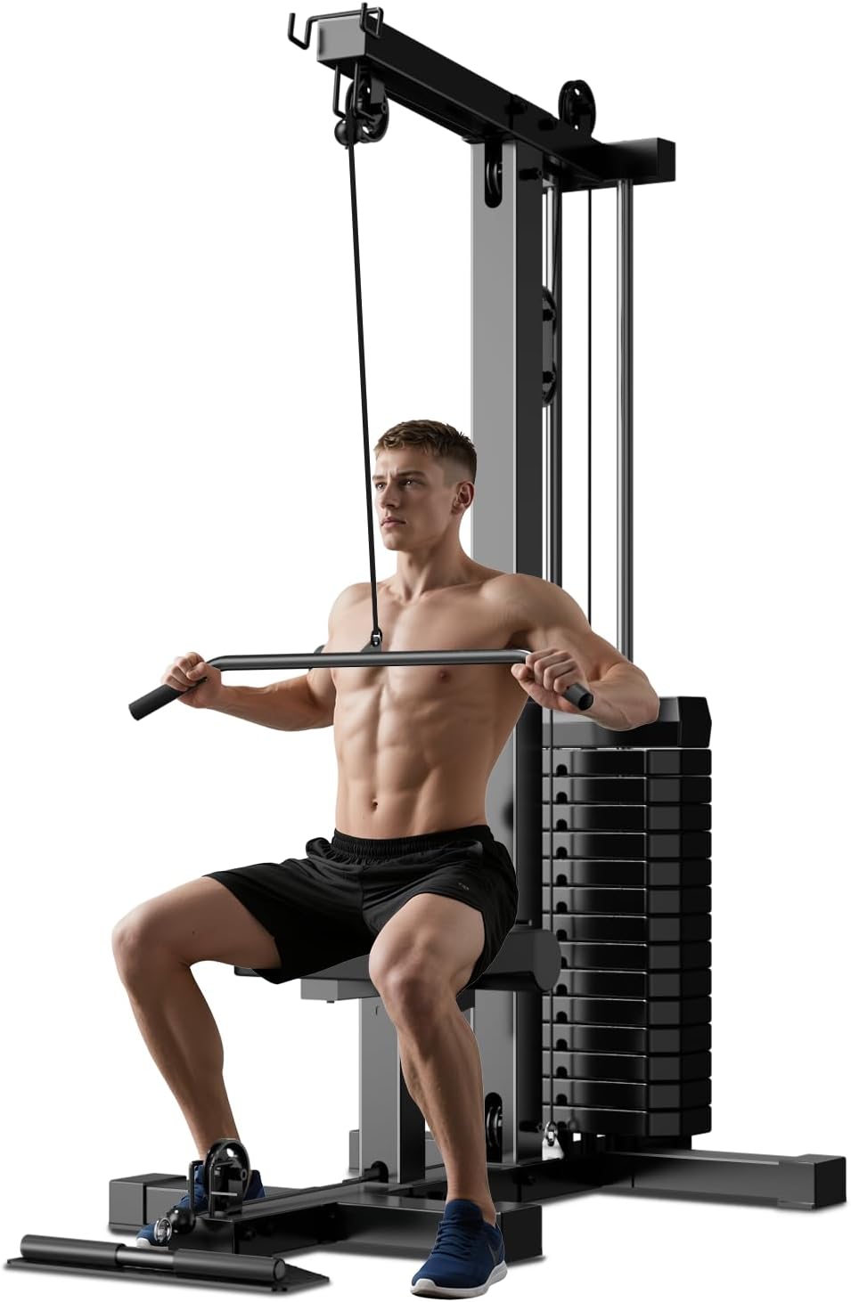 LAT Pulldown Machine, Home Gym Fitness Exercise Body Workout Strength Training & Low Row Machine with 160 LBS Weight Stack, Multi-Functional Pulley System for Triceps, Biceps, Back & More