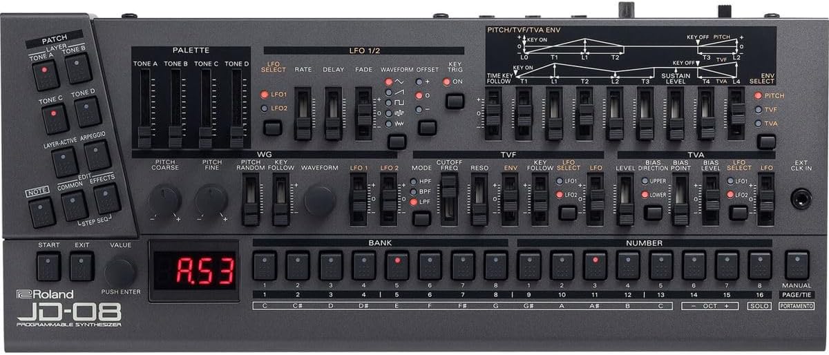 Roland JD-08 Tabletop Sound Module Boutique Synthesizer – Compact, Lightweight, Modern with New Effects and Polyphonic Sequencer