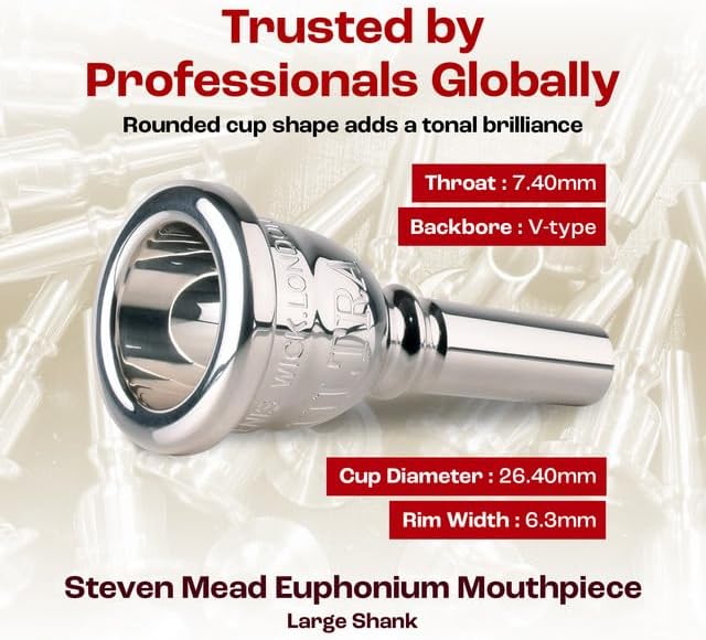 Denis Wick Steven Mead Ultra Euphonium Mouthpiece Silver Plated, 5880E-SM3U - V-Type Backbore for Balanced Airflow & Tone - Large Shank Euphonium Accessories for Easy Articulation -26.40 x 6.3 x 7.4mm