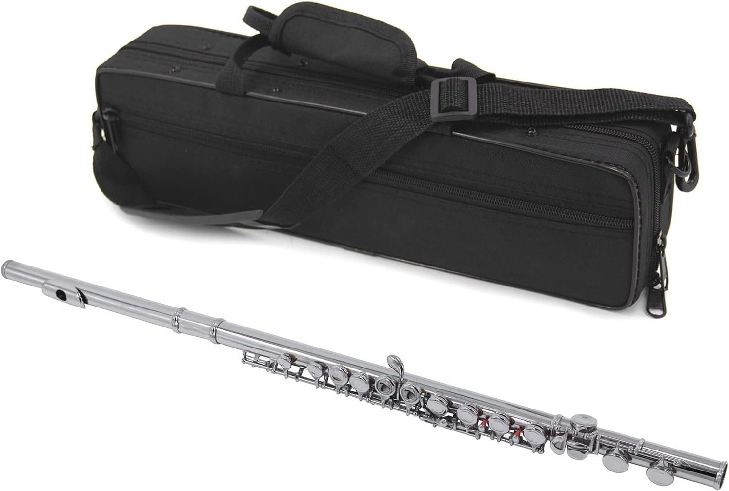 Flute Kit Closed Hole C Flute 16 Keys Cupronickel Nickel-Plated Wind Instrument with Carry Case Cleaning Cloth Gloves Intermediate Flute