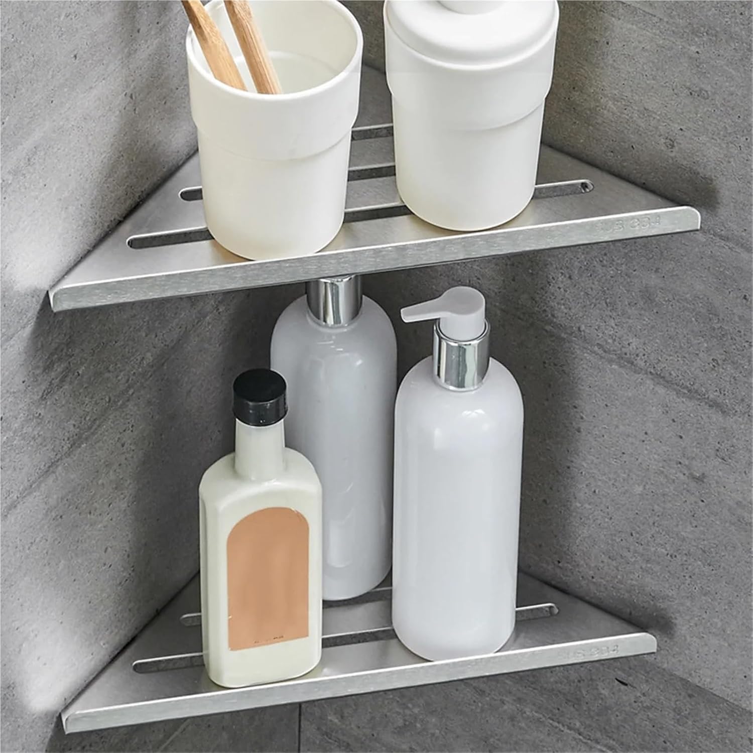 Bathroom Shelves Wall Mount Shower Corner Shelf No-Drill 304 Stainless Steel Corner Storage Shampoo Body Wash Organizer(1pc Silver)