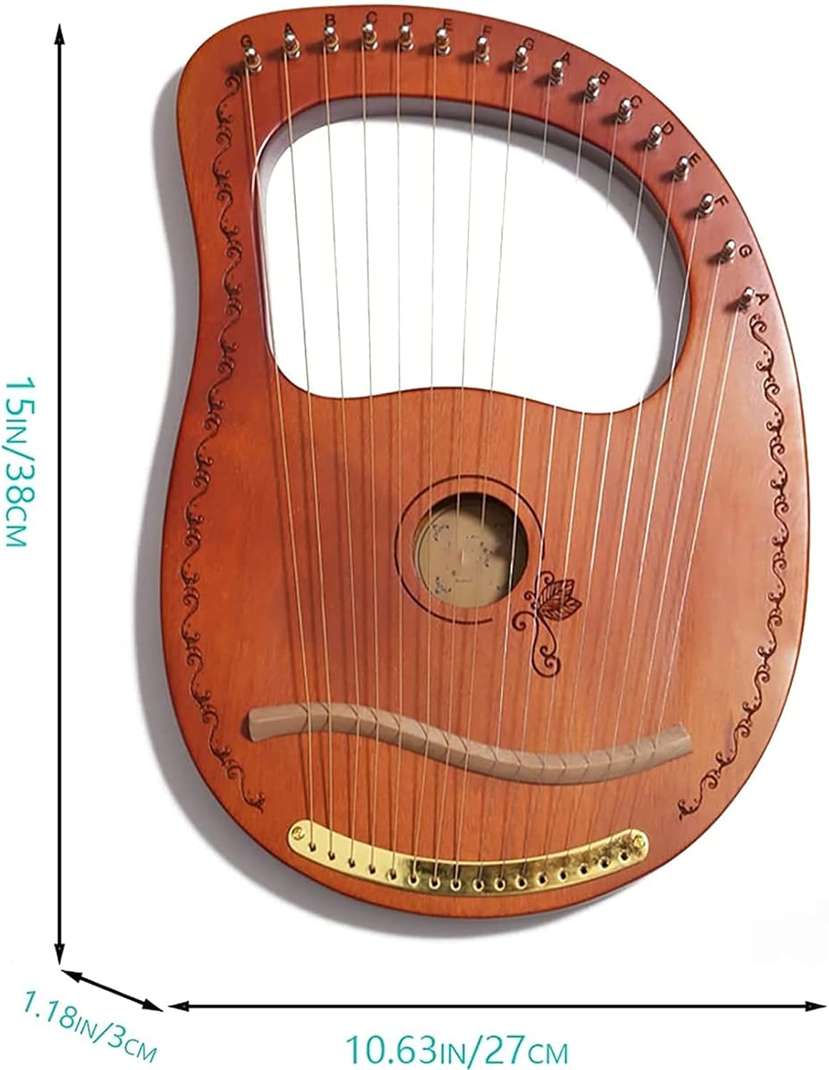 Hand Made Lap Harp, Lyre Harp 16 Metal Strings,Lute Guitar Mahogany Lyre Suitable Harp Instrument Mountain Dulcimer Best Gift For Music Lovers, Beginners, Children, Adult Harp