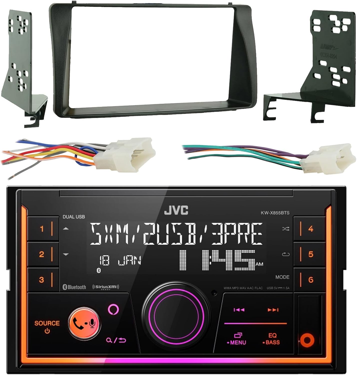 Double DIN AM/FM Radio USB Bluetooth Digital Media Receiver with Stereo Install Kit, Wiring Radio Harness for Select 2003-08 Toyota Vehicles