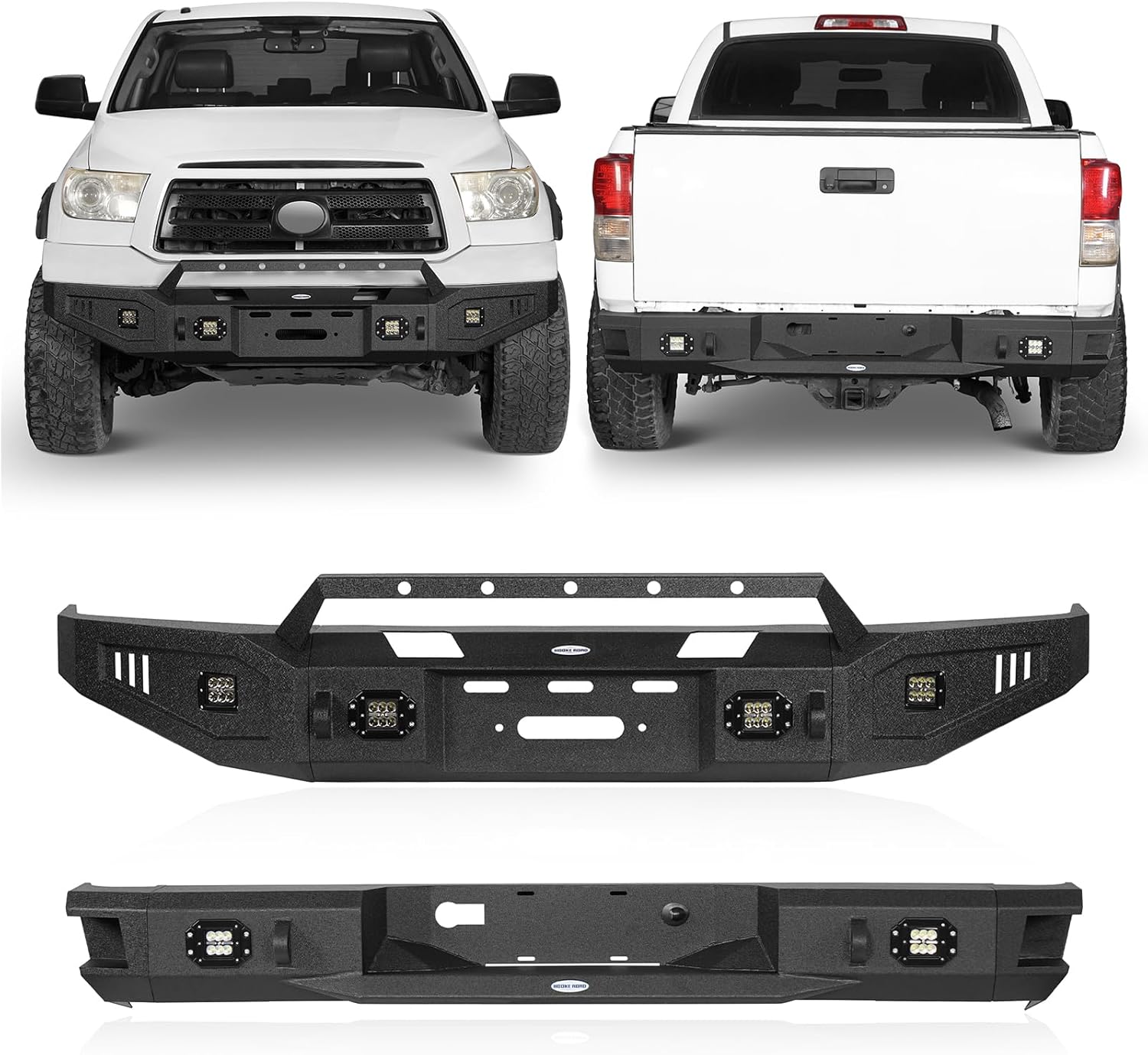 Hooke Road Tundra Front Winch Bumper +Rear Bumper Compatible with Toyota Tundra 2007 2008 2009 2010 2011 2012 2013 (Textured Black Steel)