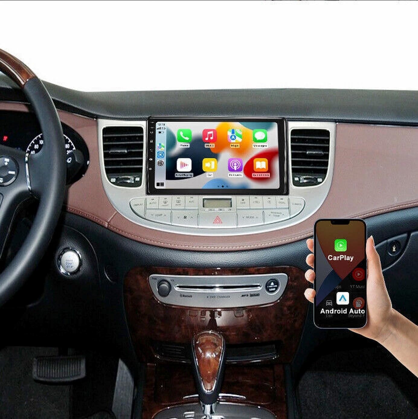 Car Radio Bluetooth for Hyundai Genesis 2009, Android Car Stereo with Carplay Android Auto GPS Navigator WiFi 9 Inch Touchscreen FM Mirror Link + Backup Camera SWC Microphone 4GB+64GB