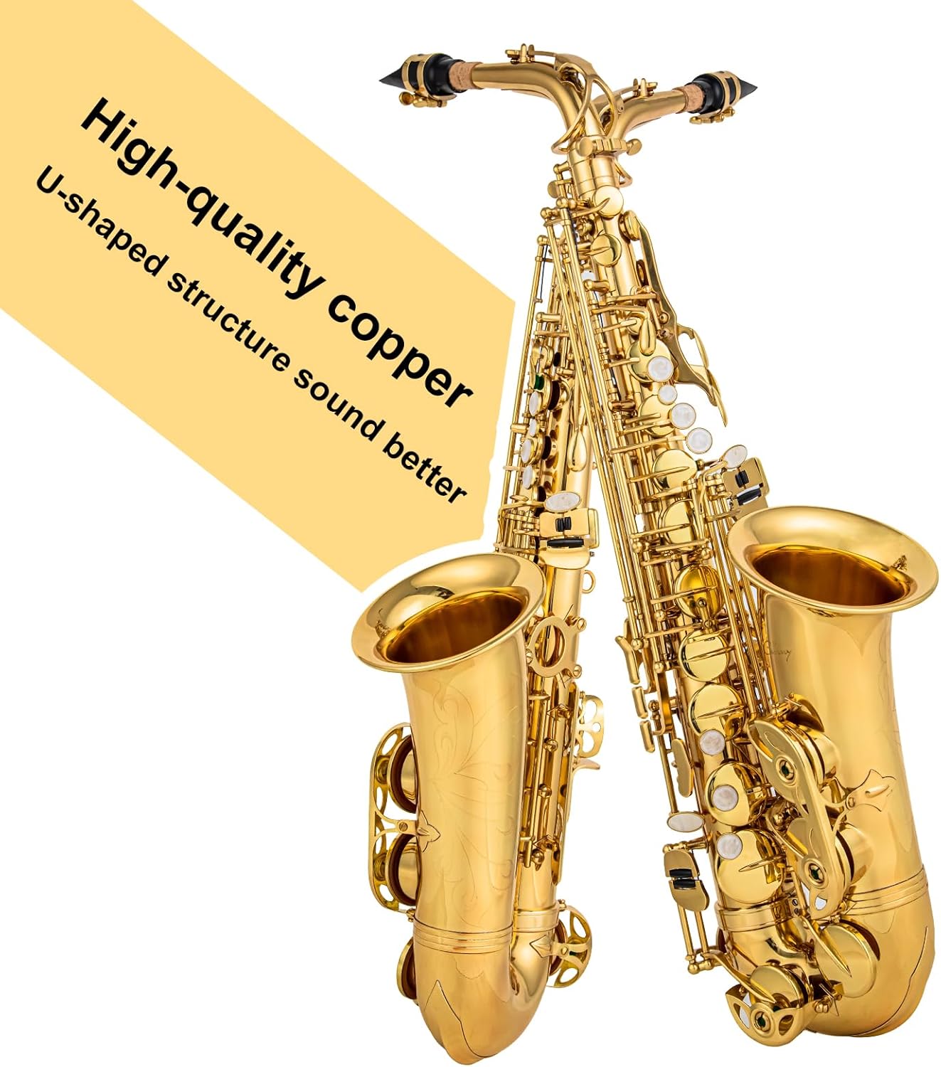 Alto Saxophone Eb beginner Saxophone includes brush canvas suitcase glove whistle piece cork plaster wipe cloth neck strap and other accessories (Gold)