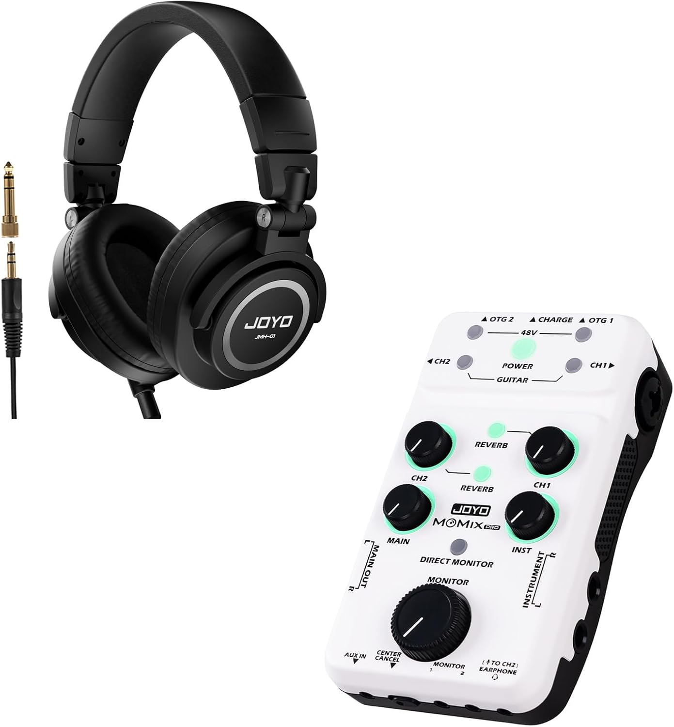JOYO MOMIX PRO Audio Interface Stereo XLR 48V Phantom Power Mixer and JMH-01 Monitor Headphones