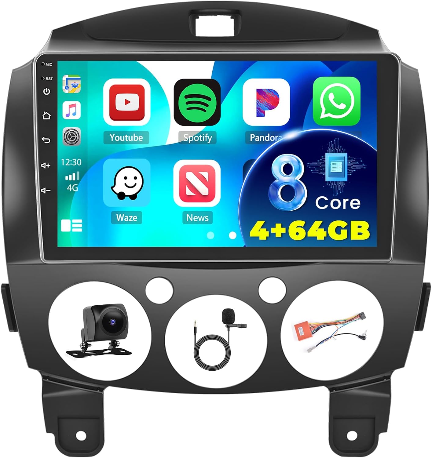 [8 Core 4+64G] Android 15 Car Stereo for Mazda 2 2007-2014 with Wireless Carplay Android Auto, 9