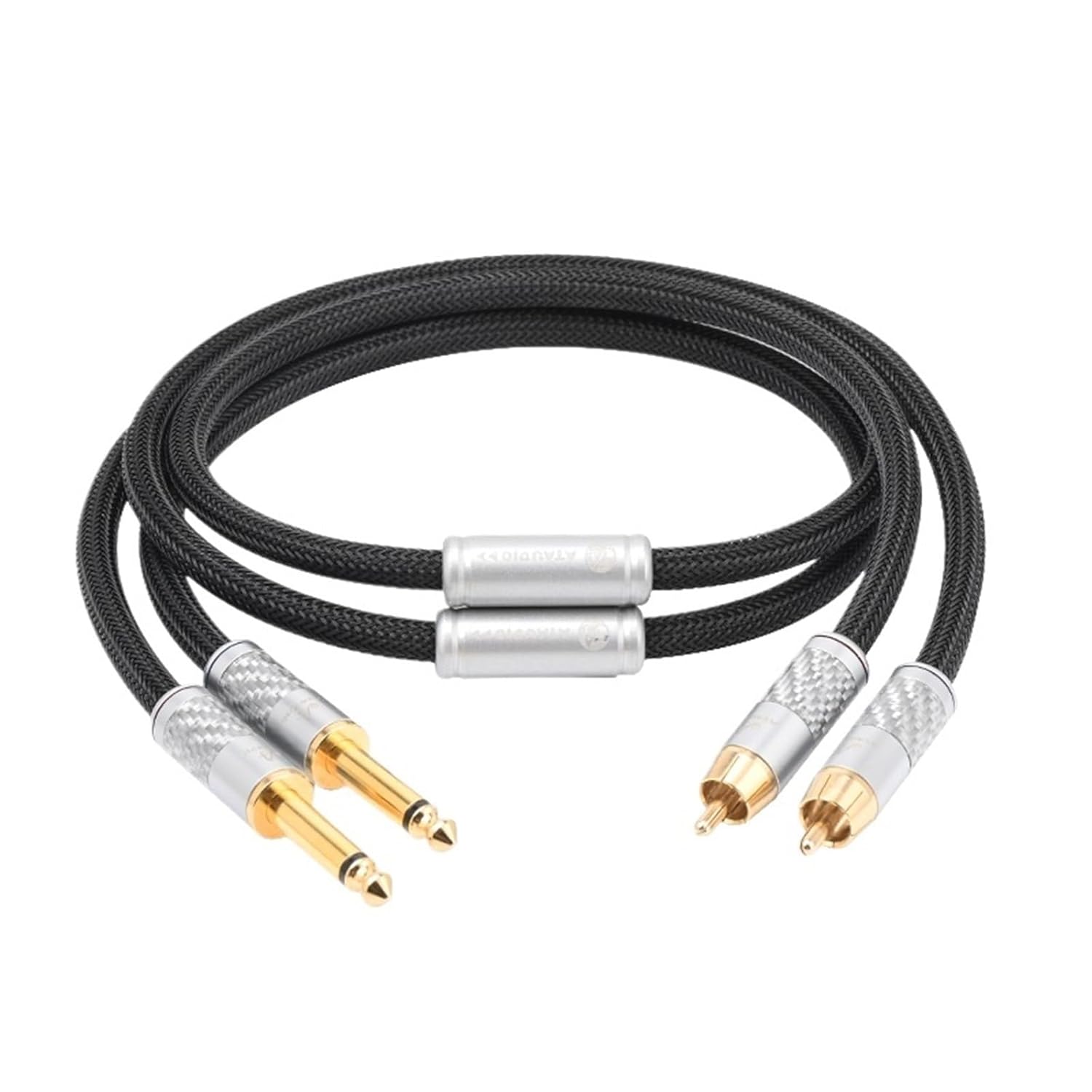 One Pair Dual 6.5 to 2RCA Audio Cable OCC Gold-Plated Plug Dual 6.5 to 2RCA Male Cord for Amplifier CD(0.5m)