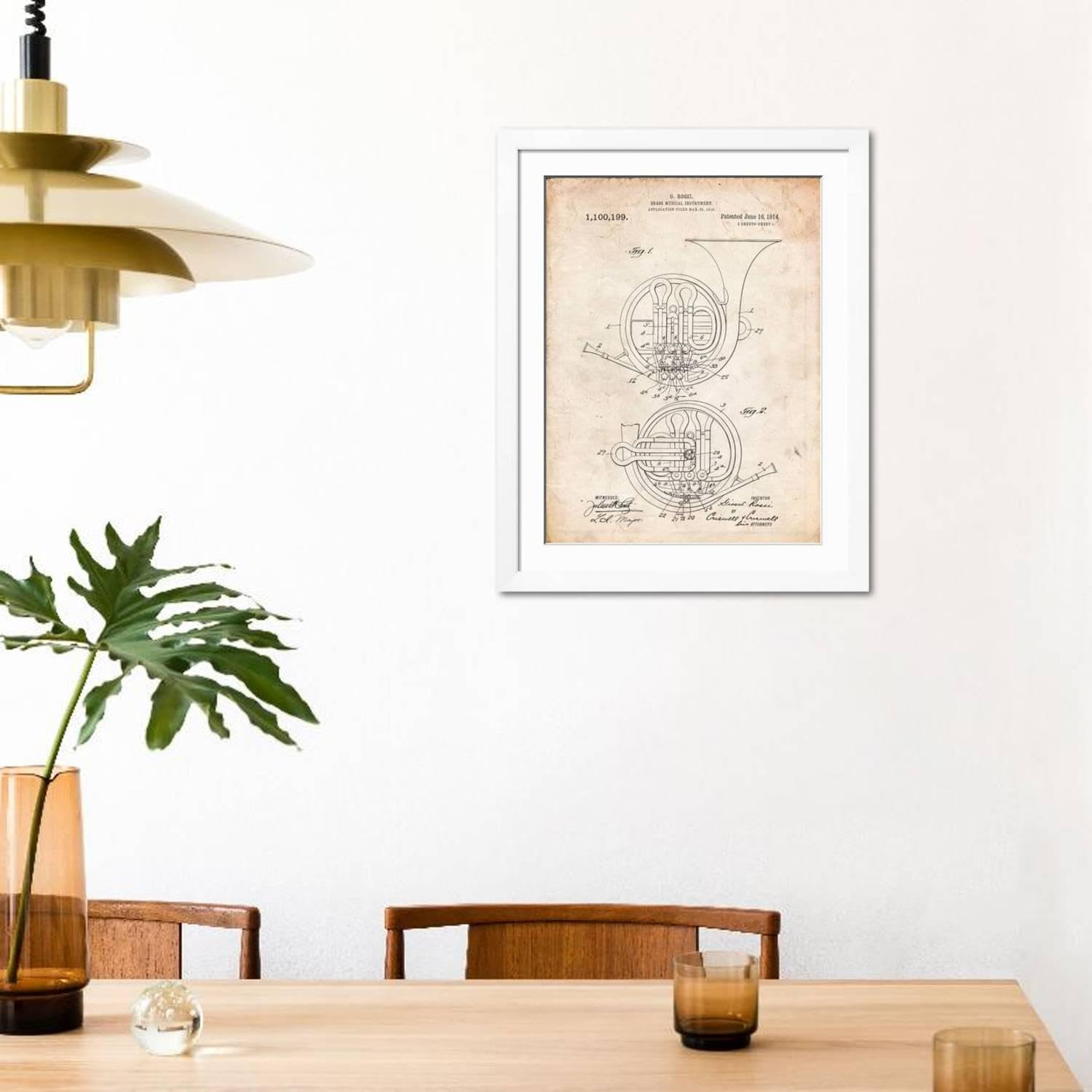 ART.COM Wall Art Print French Horn Instrument Patent on White Frame by Cole Borders, 32