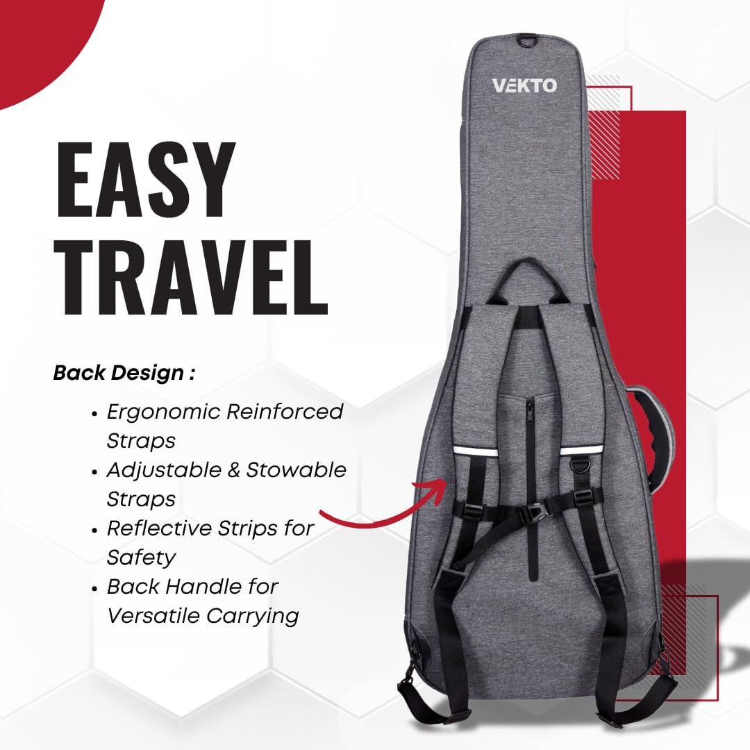 VEKTO Bass Guitar Gig Bag 28mm Padded, 800D Waterproof Fabric and EVA Reinforcement,Large Pocket, Hideaway Straps, Detachable Neck Support