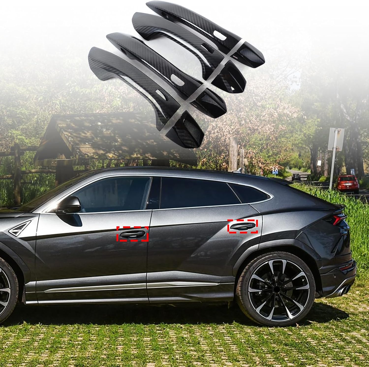 TOYCIDFG Door Exterior Pull Handle Cover Trim Compatible with Lamborghini Urus 2018-2023, Carbon Fiber Car Decoration Accessories