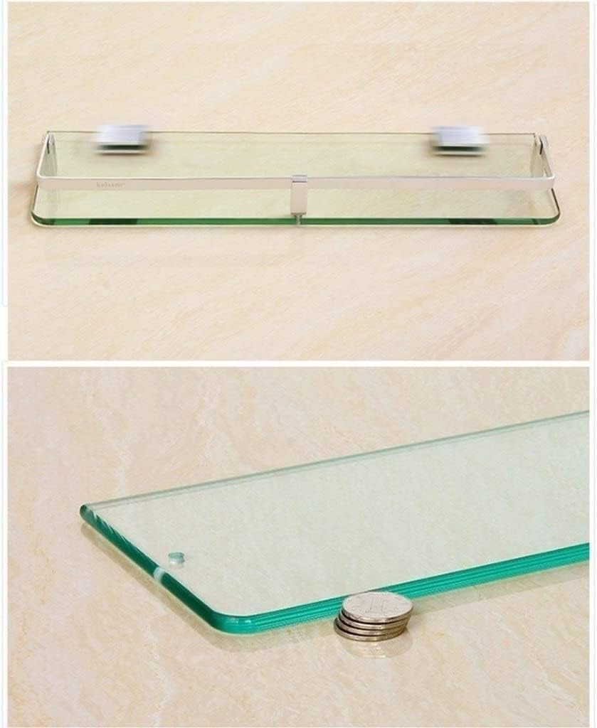 WOLWES Bathroom Shelf Bath Glass Shelves with Rail Space Aluminium Strong Safety Wall-Mount Square Bathroom Accessories Drilling Shower Basket 3 Tiers (Size : 500mm)