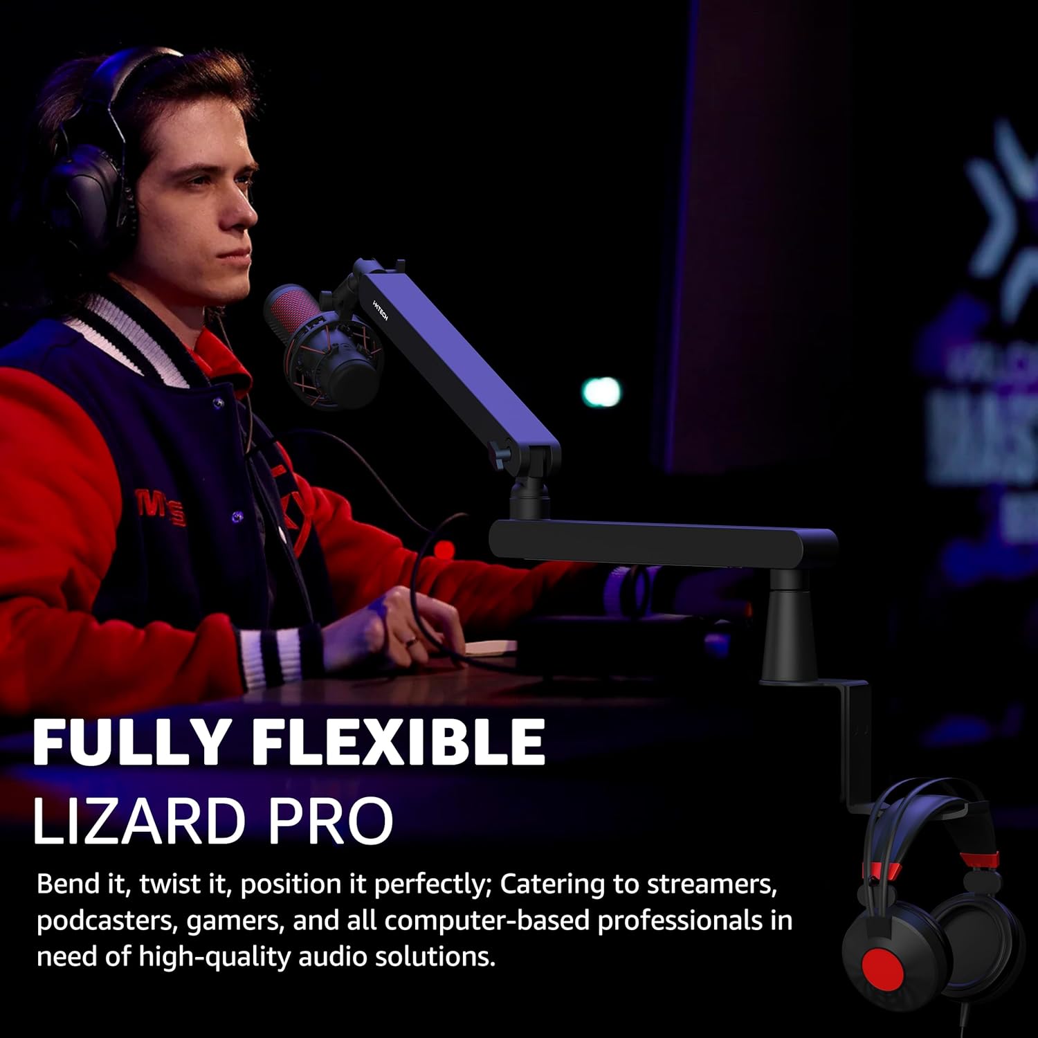 IXTECH Mic Boom Arm Stand LP Microphone Stand Low Profile Microphone Arm Adjustable for Blue Yeti Shure Sm7b Hyperx QuadCast Rode Fifine and At2020 360° Mic Arm for Gaming Podcasting.