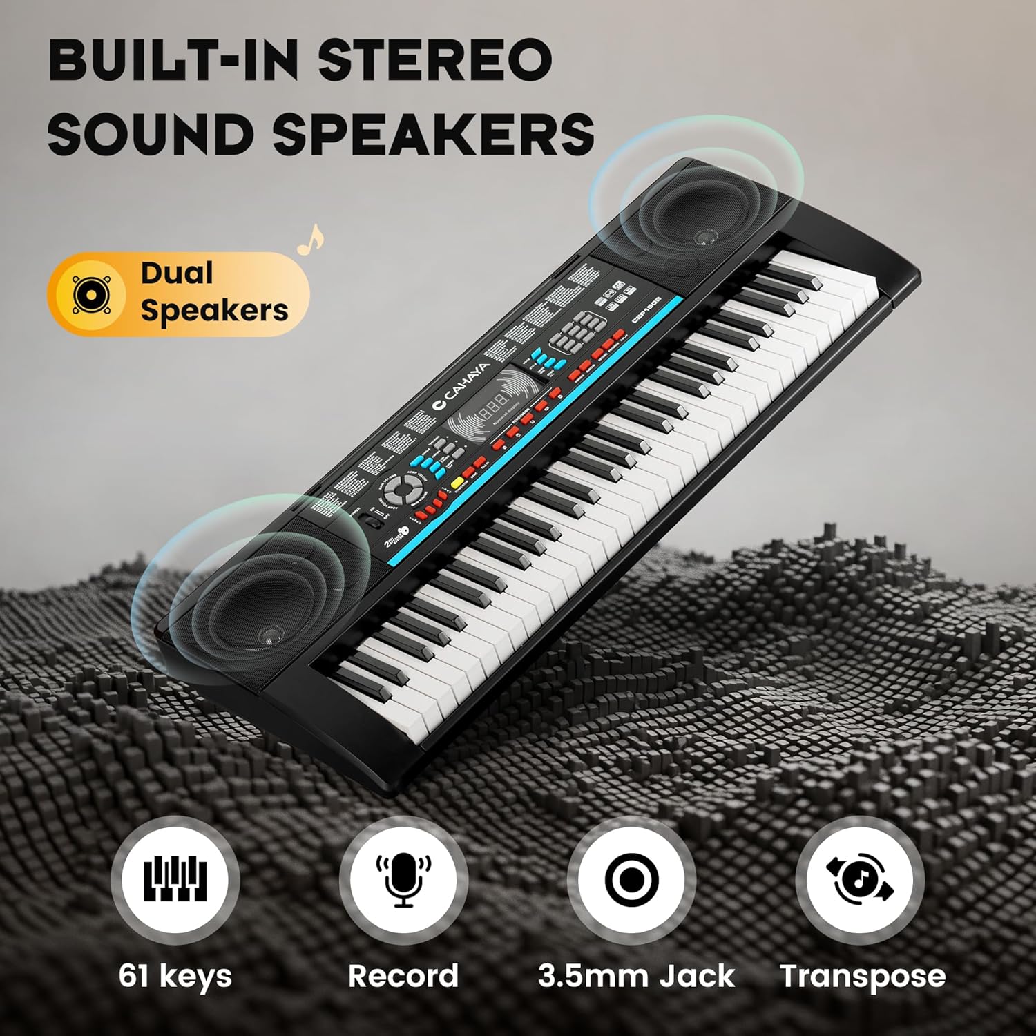 CAHAYA 61 Key Keyboard Piano – Electric Piano Set for Beginners with Stand & Stool, Microphone, Built-In Speakers, 128 Sounds & 128 Rhythms, Portable Electronic Keyboard Xmas Gift
