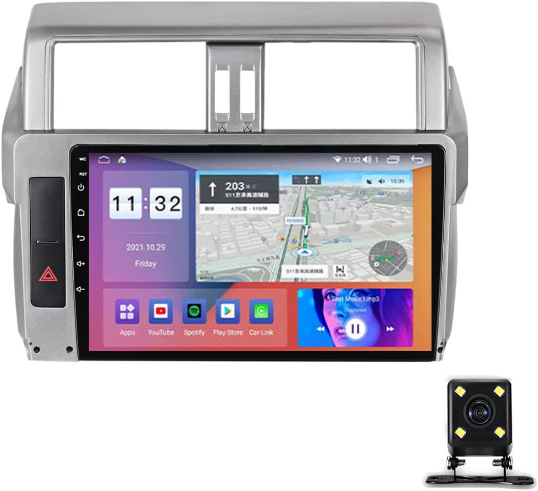 Double Din Car Stereo, 9 Inch Touchscreen, RDS/FM Car Radio, Bluetooth, Mirror Link, Carplay, Backup Camera, Steering Wheel Controls, for Toyota Prado 2013-2017