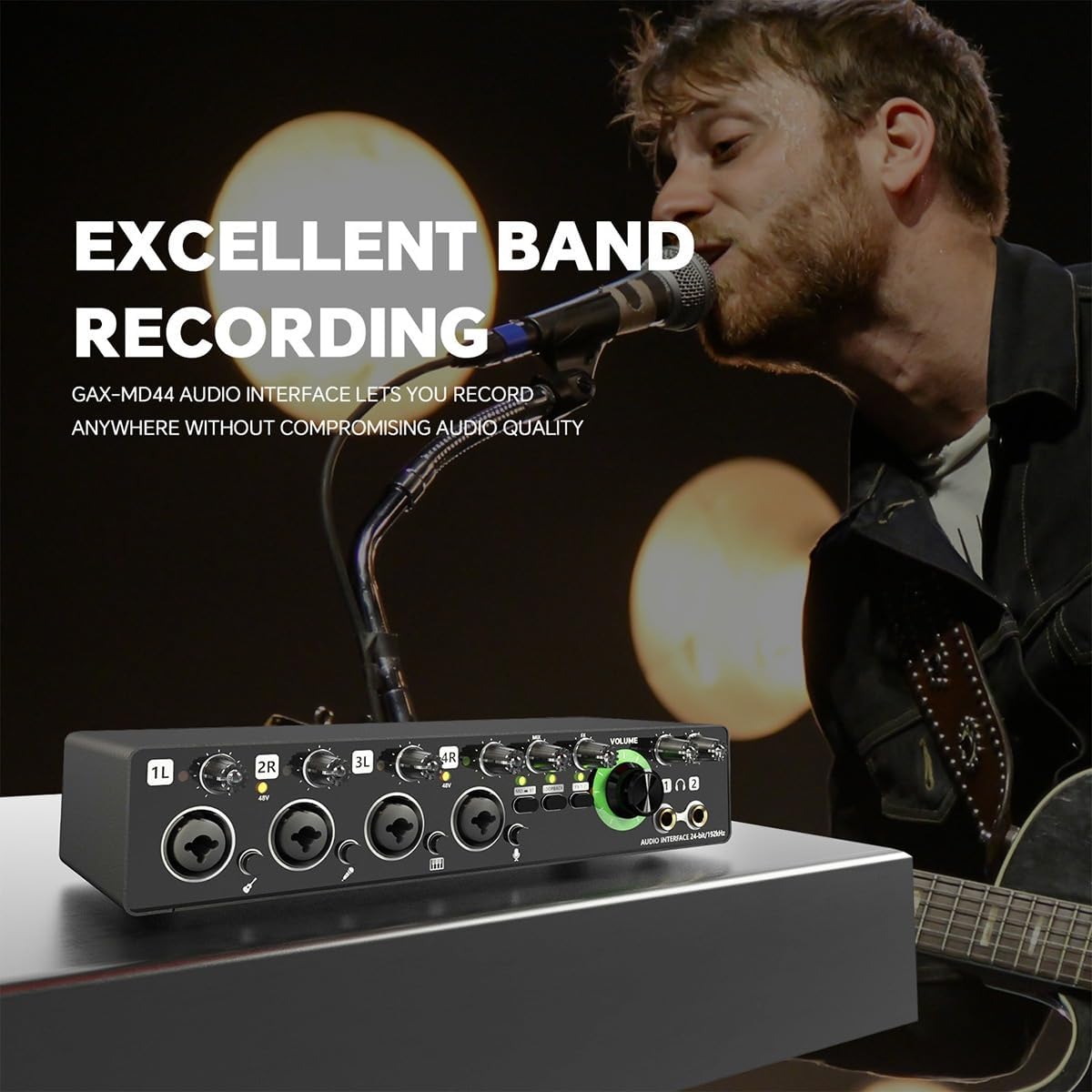 -MD44 Professional Microphone Sound Card 24Bit 192KHz 4 Way Audio Interface for Podcast Recording Music Instrument Easy to Use -B