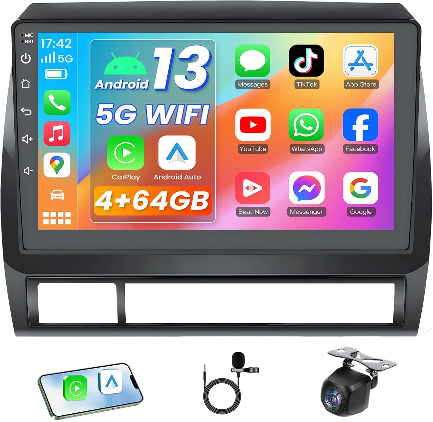 4GB RAM+64GB ROM Android Car Radio for Toyota Tacoma 2005-2015: 9 Inch IPS Touch Screen for Tacoma Car Stereo Upgrade with Carplay & Android Auto GPS Navigation Bluetooth 5G WiFi FM Backup Camera