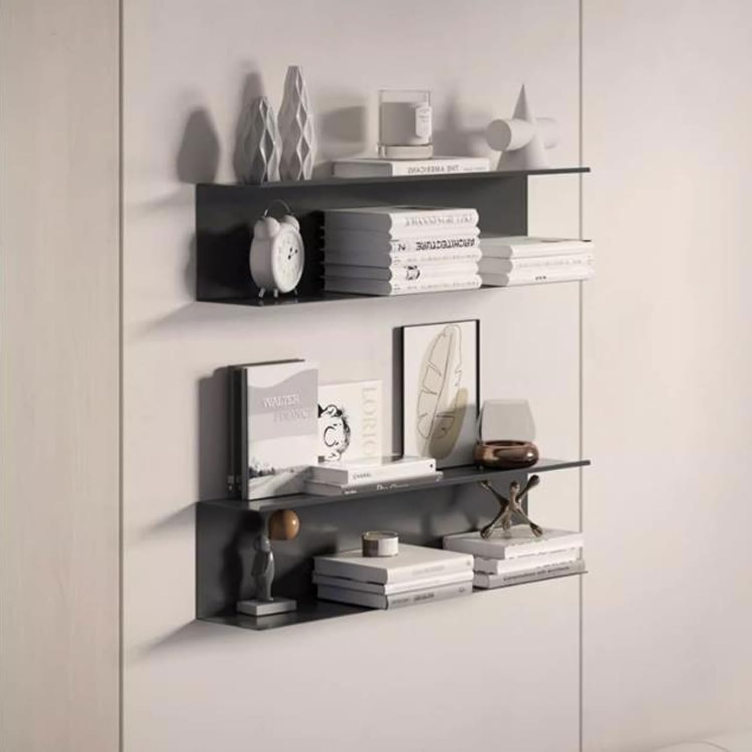 Floating Wall Shelves 2 PCS Metal Floating Wall Shelves 80cm/31.5inch, Shower Shelves Wall Mount Shelving with Screws, Book Floating Shelves for Wall Decorations Picture Frames Bathroom Kitchen Living