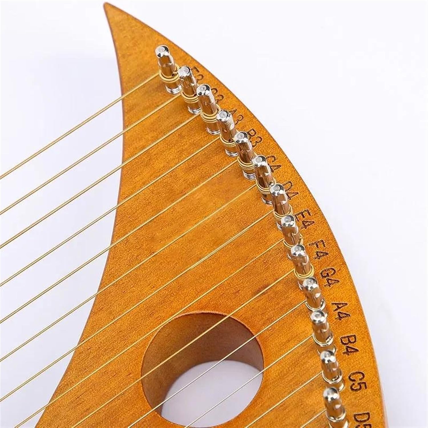 Lyre Harp Set 19 String Lyre Solid Wood Veneer Harp Phonetic Symbols Exquisite Carvings Musical Instrument With Tuning Wrench