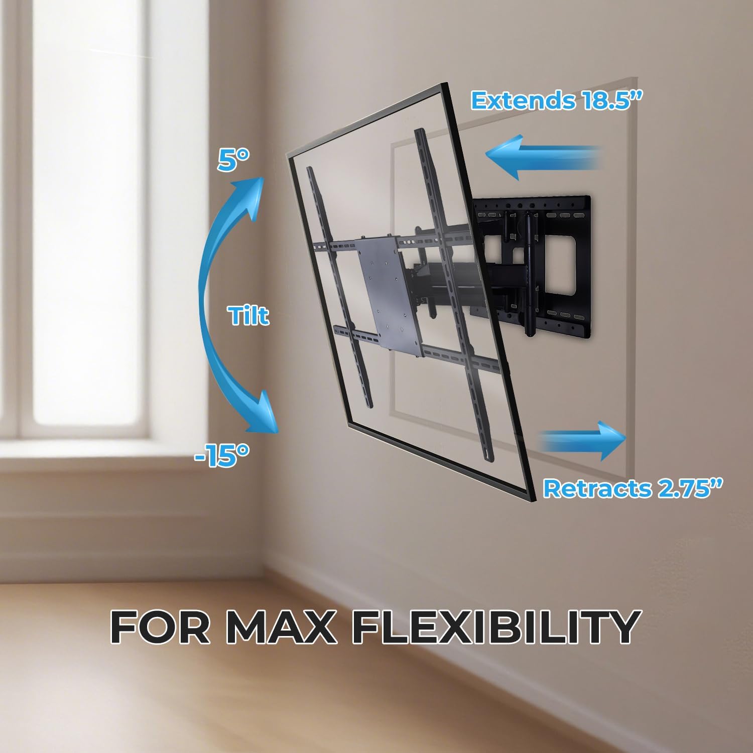 75 in TV Wall Mount, Heavy Duty Full Motion Articulating Corner TV Bracket for 55, 65, 75 Inches Flat TVs, 28 Inches Long Arm, Cable Management, Includes HDMI Cable, for 16