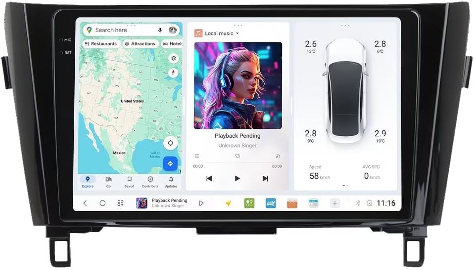 MekedeTech DUDUAUTO DUDU6 Android Car Radio for Nissan Rogue X-Trail Qashqai 2014-2018,Wireless CarPlay 10.36 inch 2K Touch Screen Upgrade Car Stereo Navigation Head Unit,8G RAM 256GROM
