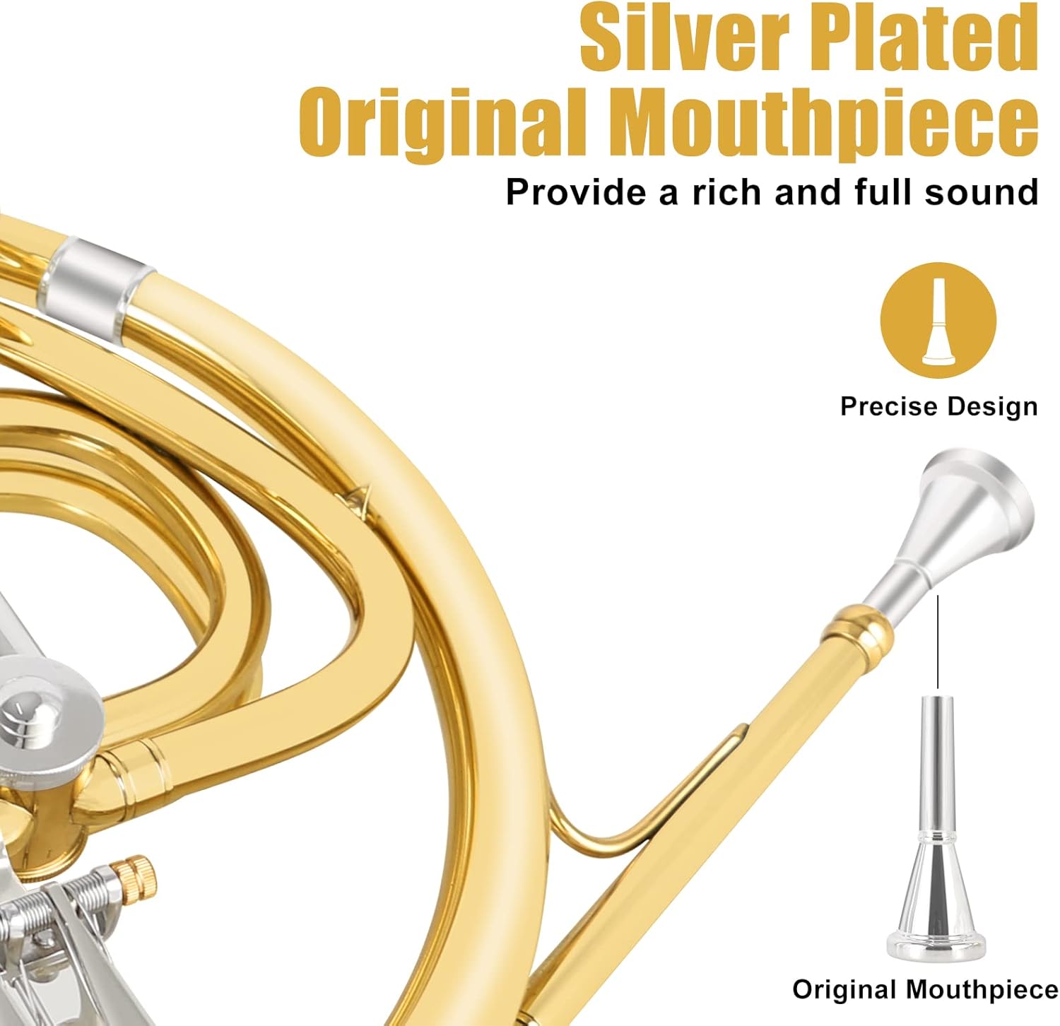 ROWELL Single French Horn 3 Keys Gold Lacquer F Horn with Case, Mouthpiece, Gloves and Polishing Cloth