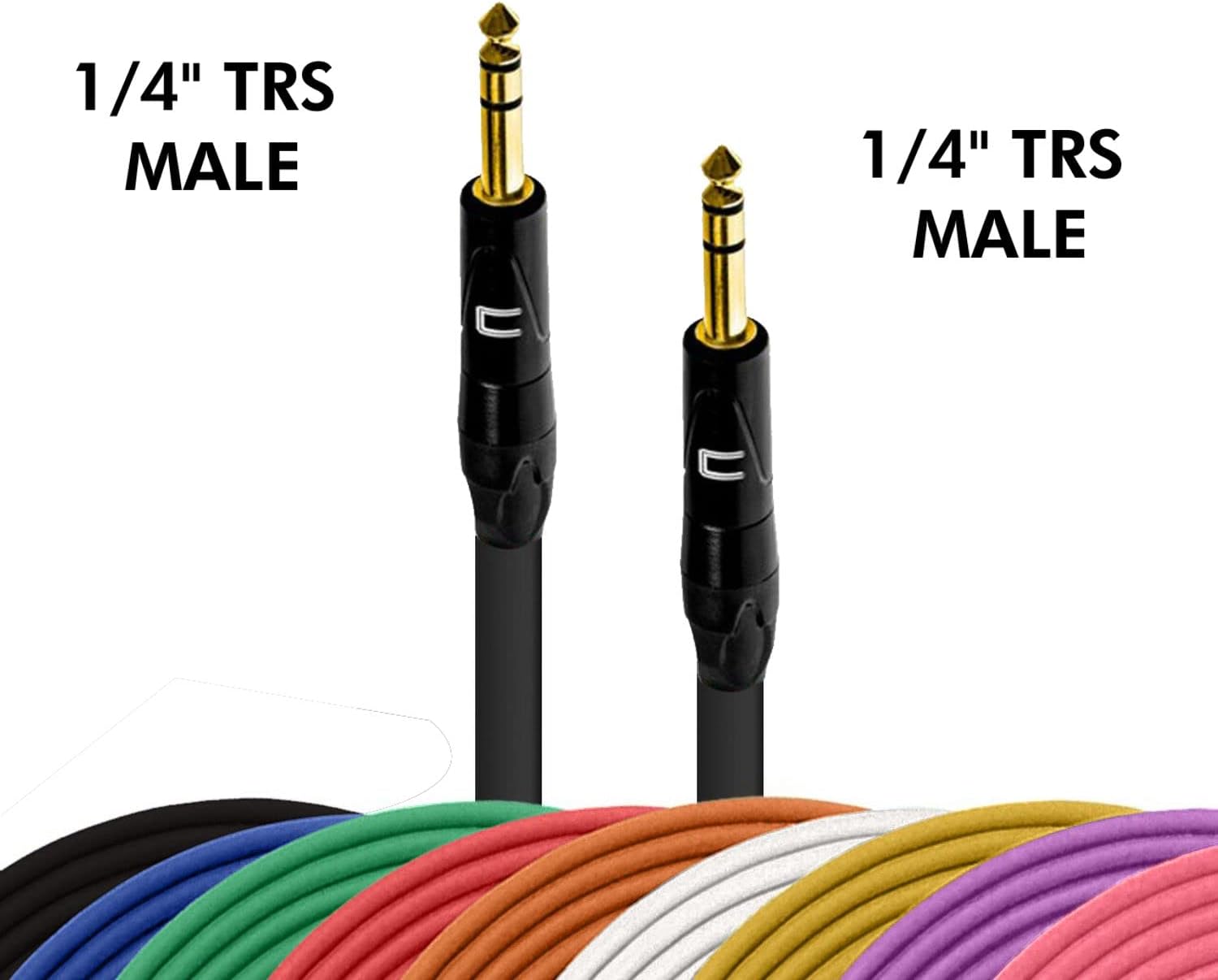 COLUBER 1/4 TRS Cable - 150 Feet Black Stereo Balanced Male to Male Connector for Powered Speakers, Audio Interface or Mixer for Live Performance & Recording