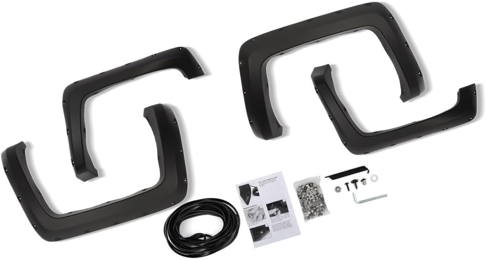 ECCPP PP Black Smooth Fender Flares For 2014-2018 For Chevy Silverado 2500HD 3500HD 6.5´/8´ Bed With Rubber Edge Trim Hardware Kit Automotive Exterior Accessories