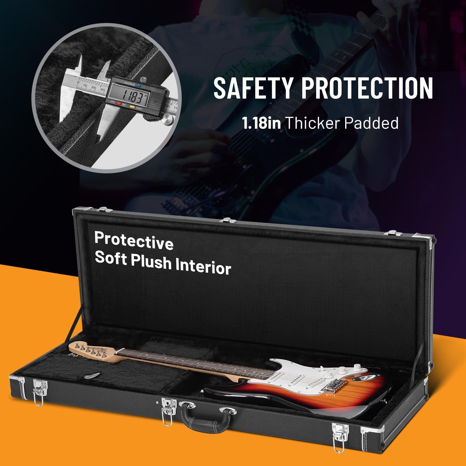 CAHAYA Electric Guitar Case: Hardshell Guitar Gig Case with 0.98inch Thick Padding Only for ST Electric Guitars Electric Hard Case with 2 Keys and Thick Padded Comfortable Handle Black CY0342