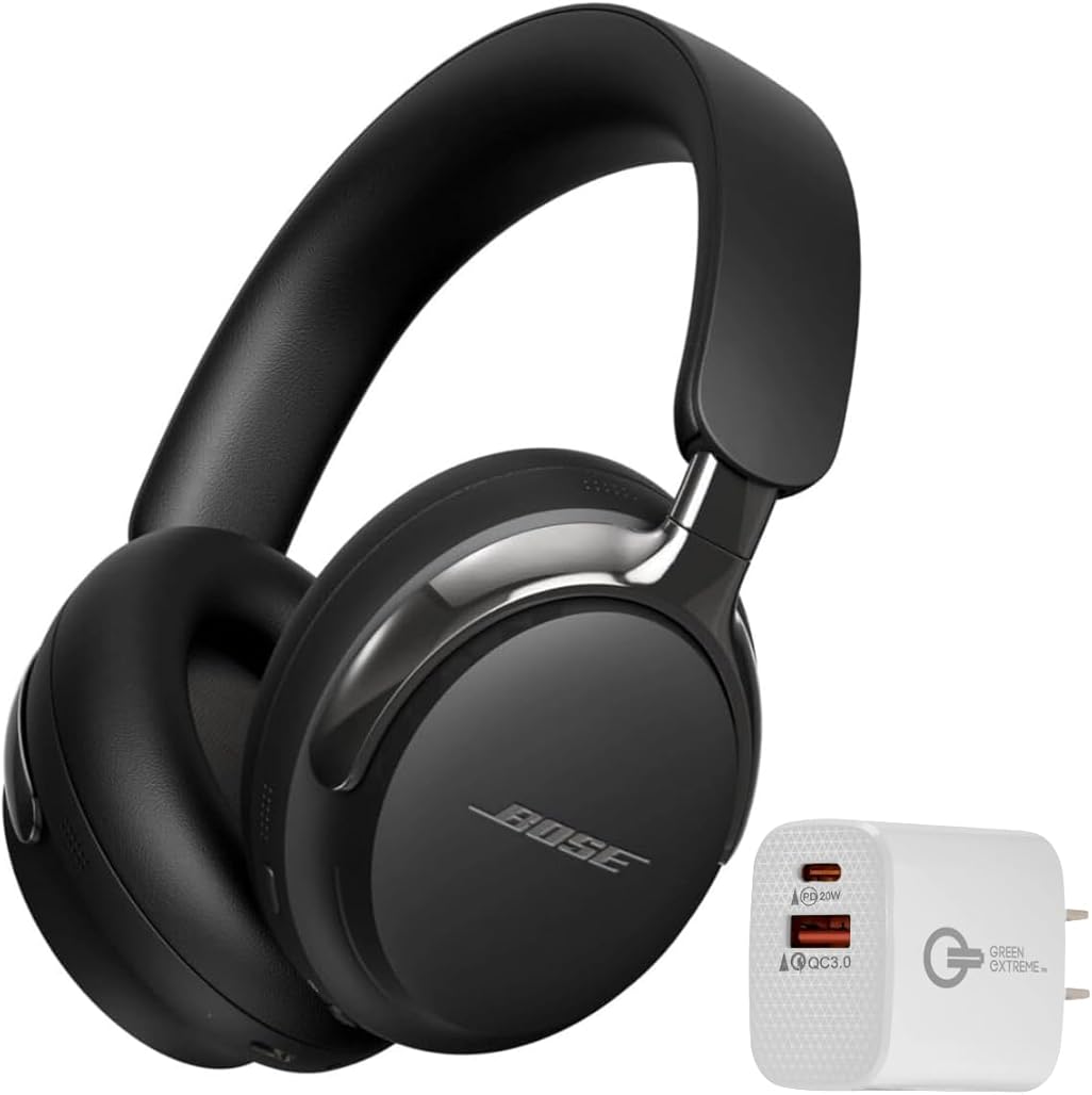 Bose (2nd Gen QuietComfort Ultra Bluetooth Headphones, Wireless Headphones with Spatial Audio, Over Ear Noise Cancelling with Mic, Up to 30 Hours of Play time + 20W Wall Charger (Black)