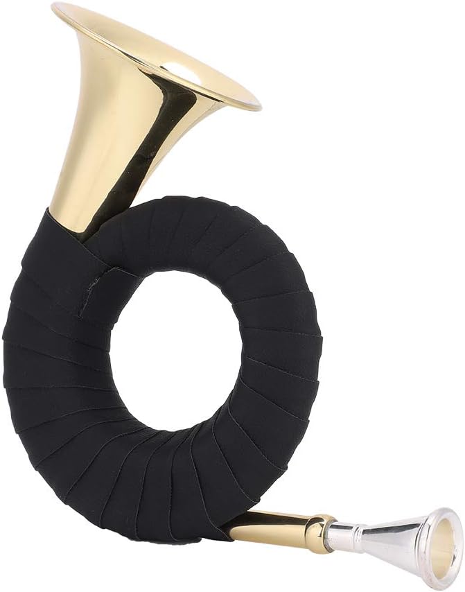 Brass Horn & Pocket Brass Bugle Horn Bb Key French Horn with Velvet Bag Tuning Bracket and Cleaning Cloth for Music Practice Travel Storage
