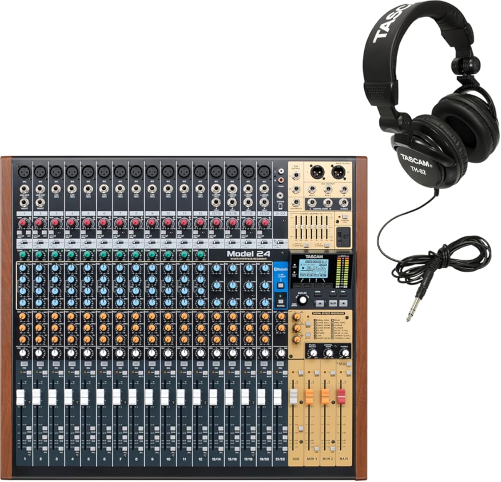 TASCAM Model 24 Recording Mixer and Studio Headphones Bundle