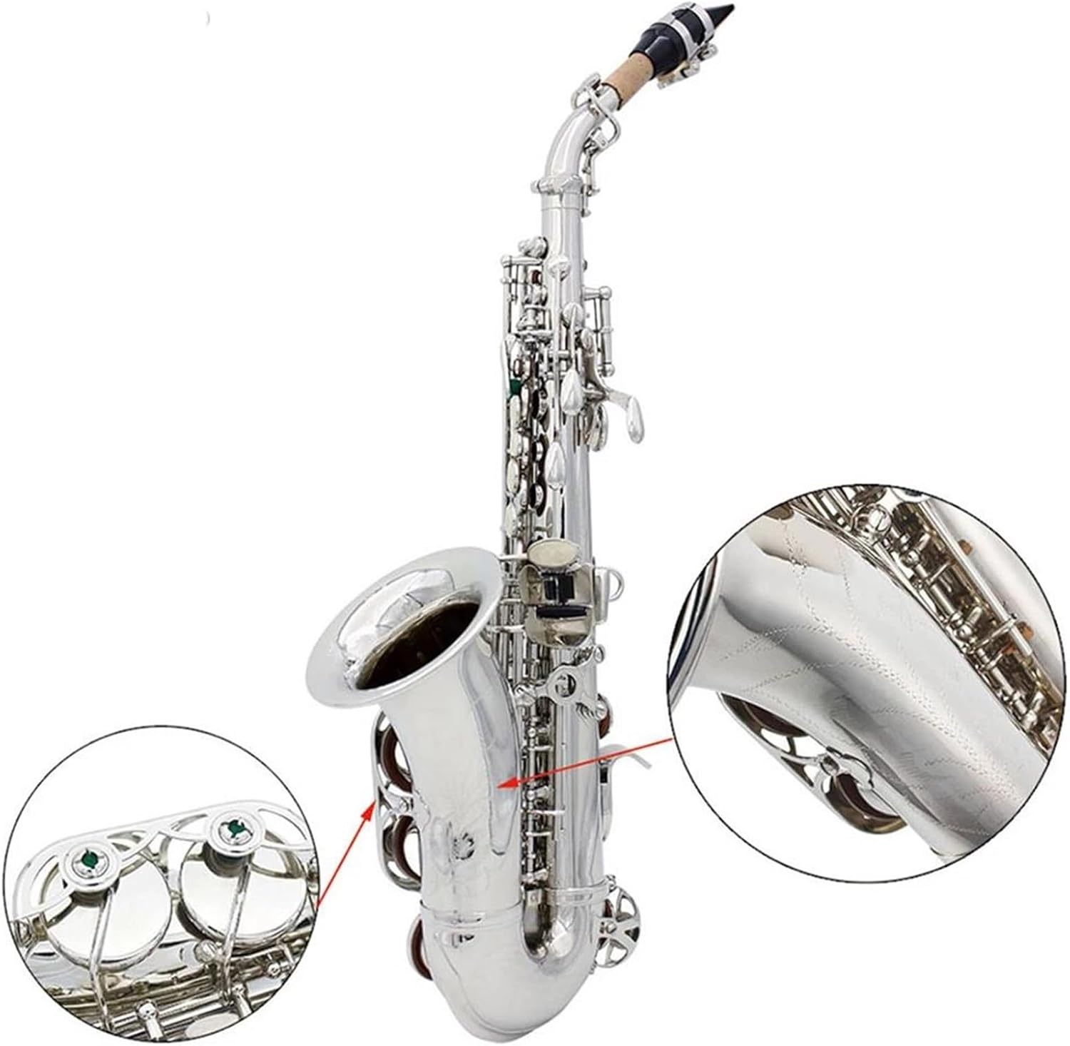 Beginner saxophone Soprano Saxophone Brass Body Lacquered Silver Bb B Flat Sax Woodwind Musical Instrument With Saxophone Accessories