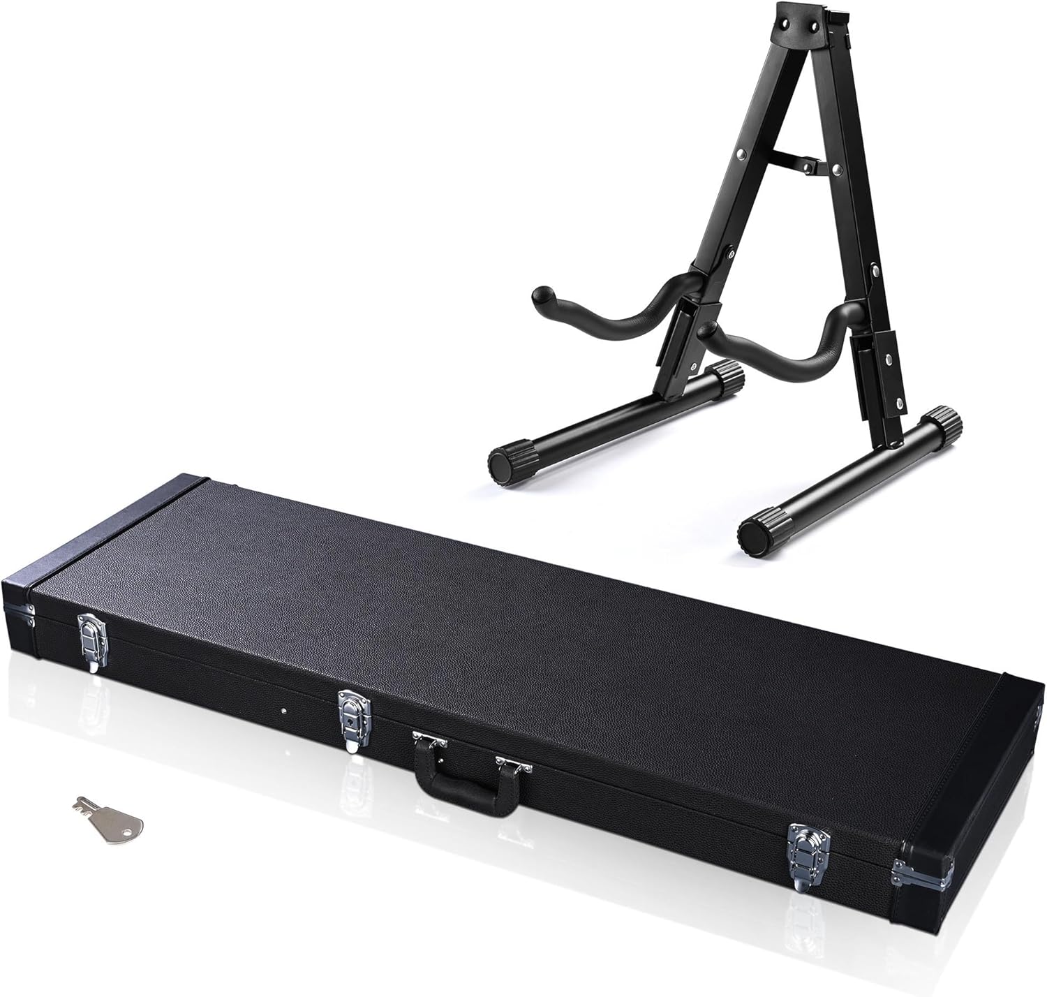 AW Electric Bass Guitar Hard Case Wooden Hard-Shell with A-Frame Folding Guitar Floor Stand