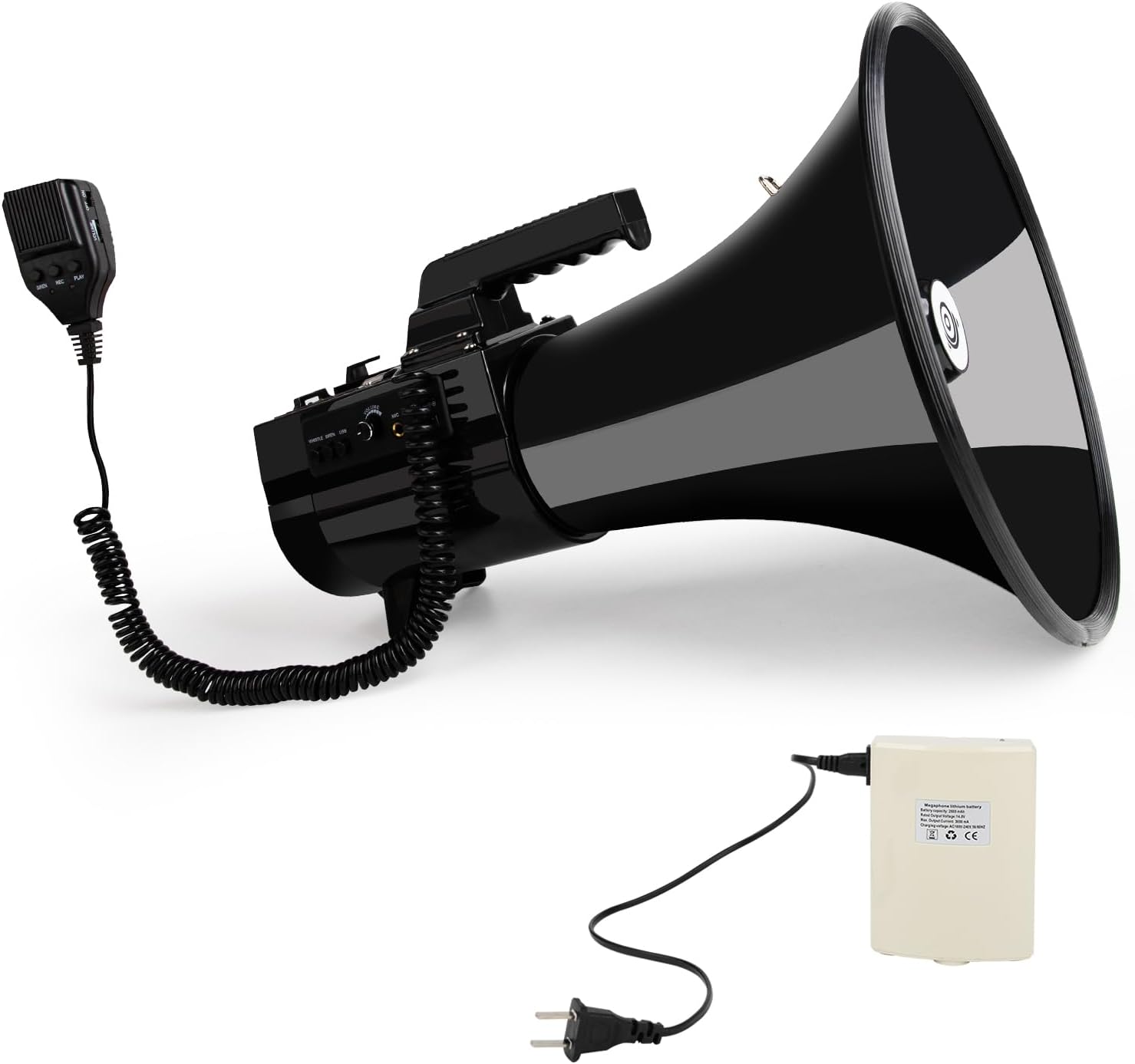 Heavy Duty 75W Professional Megaphone Bullhorn Speaker with Built-in Microphone-Rechargeable Battery&Portable Strap-Siren -USB/SD/AUX Input-Ideal for Football, Baseball,Coaches