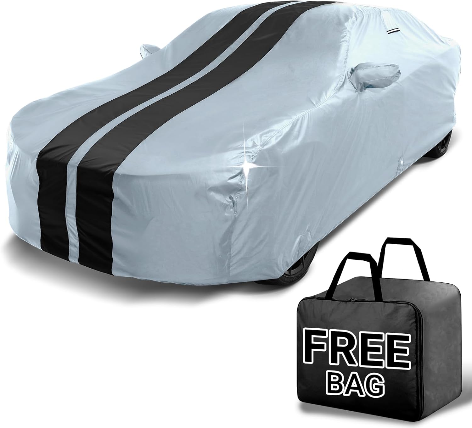 iCarCover Custom Car Cover for Ferrari California, California T (2008-2019) Waterproof All-Weather Rain Snow UV Sun Protector Full Exterior Indoor Outdoor Car Cover (Stripe - Gray/Black)
