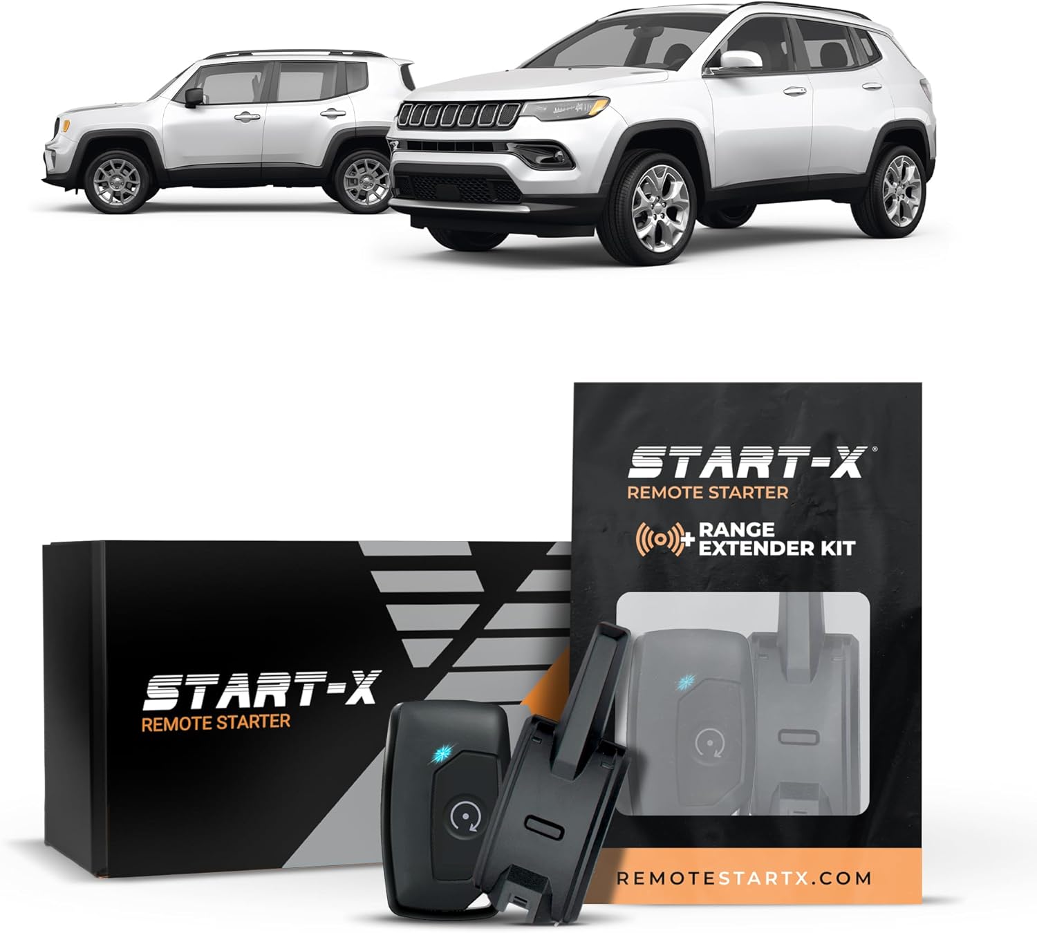 Start-X Remote Starter Kit + 3000ft 2 Way Range Extender for Jeep Compass (2019, 2020, 2021, 2022, 2023, 2024, 2025) & Renegade (2018-2022) Vehicles with Push-to-Start Ignition