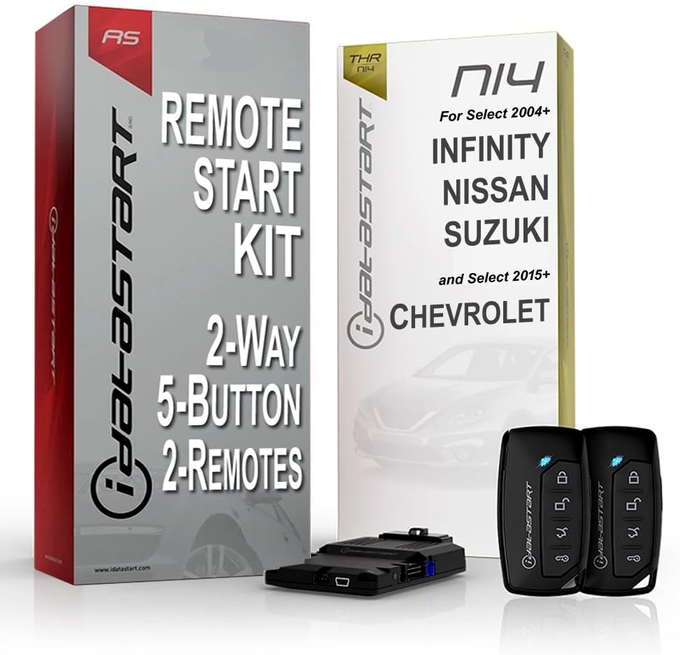 iDataStart Remote Starter KIT for Select Nissan/Infiniti/Suzuki Vehicles 2004+ and Select Chevrolet 2015+ w/3000ft Range (2-Way, 5-Button, 2-Remotes)