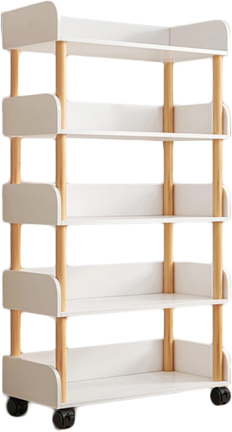 4/5 Cube Bookshelf, Simple Mobile Bookshelf, Multi-Layer Home Desk with Wheels, Suitable for Living Room, Study Room, Reading Corner (Warm White)(60 X 24 X 106cm) ()