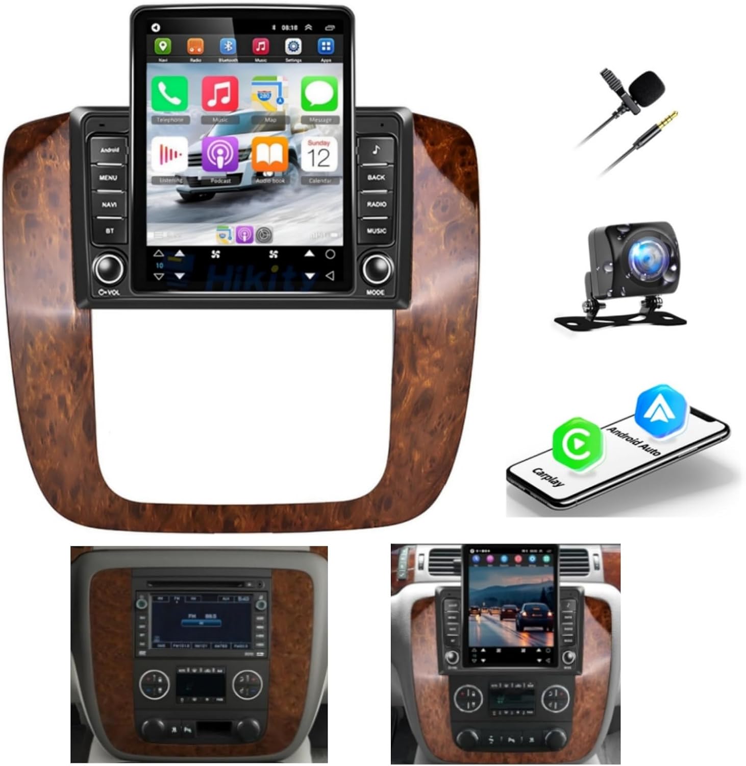 Wireless Carplay Radio for Chevy Silverado Chevrolet GMC 2006-2014-9.7’’ Touch Screen Upgrade for Silverado Car Stereo Bluetooth, EQ, FM, Wireless Android Auto, GPS, WiFi, SWC, Mic, Backup Cam